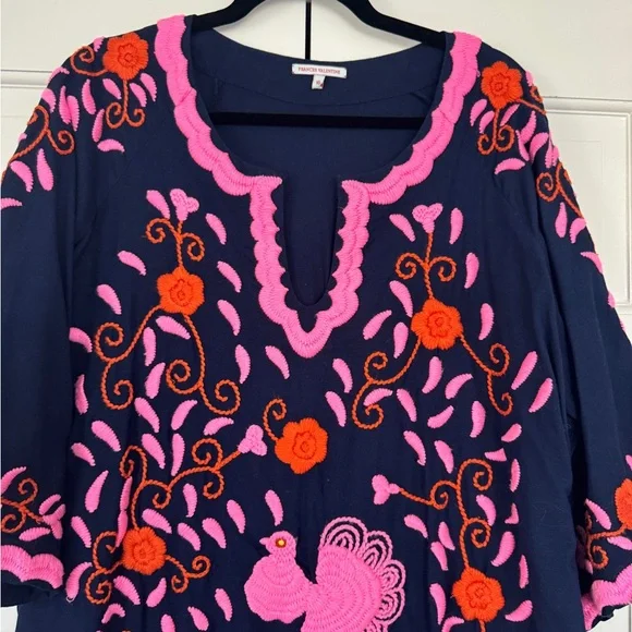Frances Valentine Navy maxi dress with Pink and red Embroidery- worn once. - Picture 2 of 6